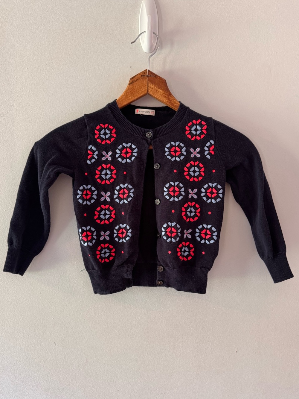 Crewcuts Navy Embroidered Flower Cardigan size 4/5, preppy floral boho cute